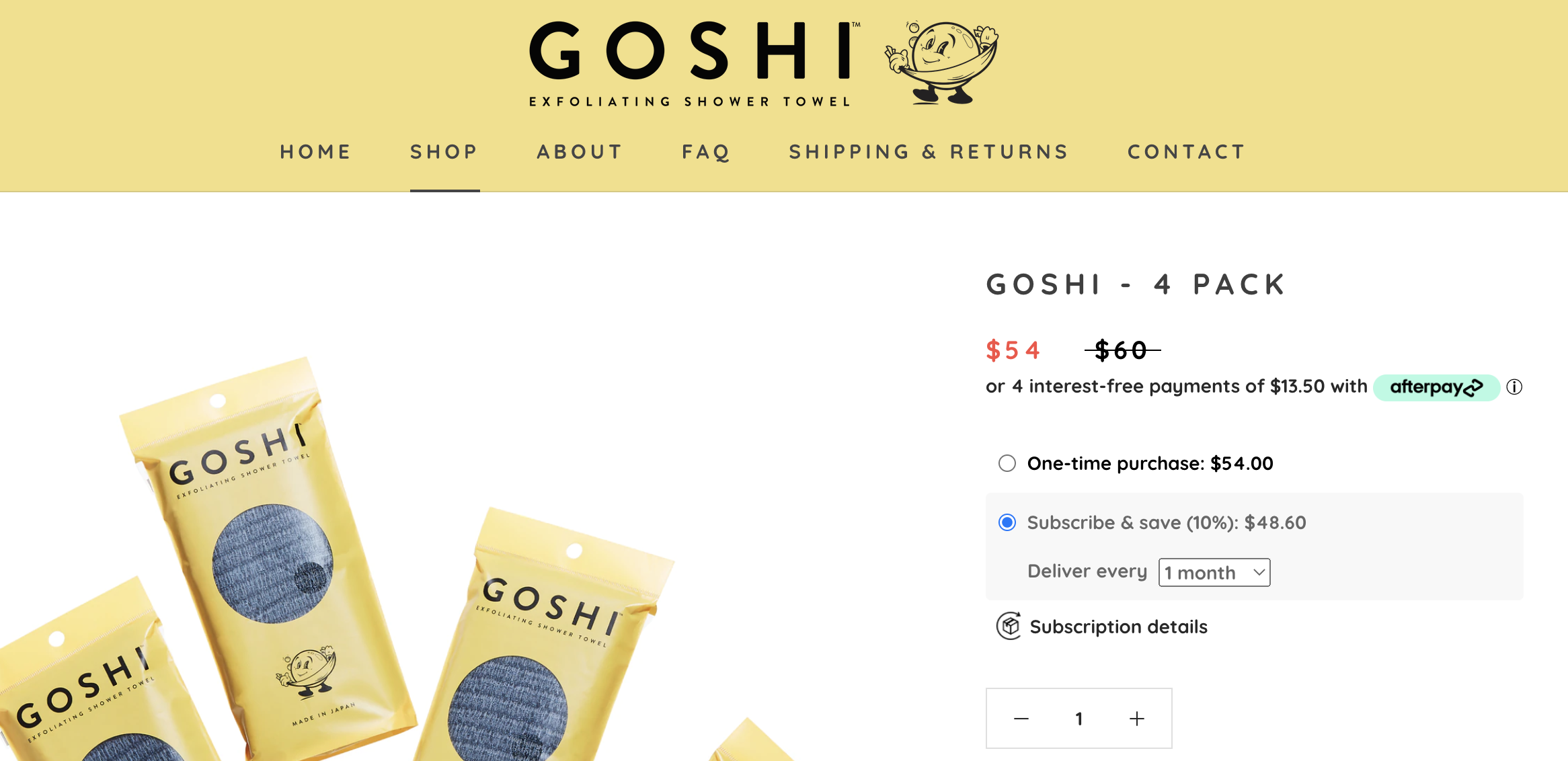 an example of breadcrumb navigation on Goshi's website