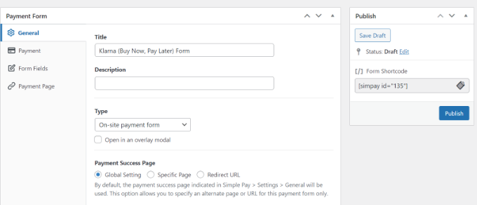 Edit the payment form general settings