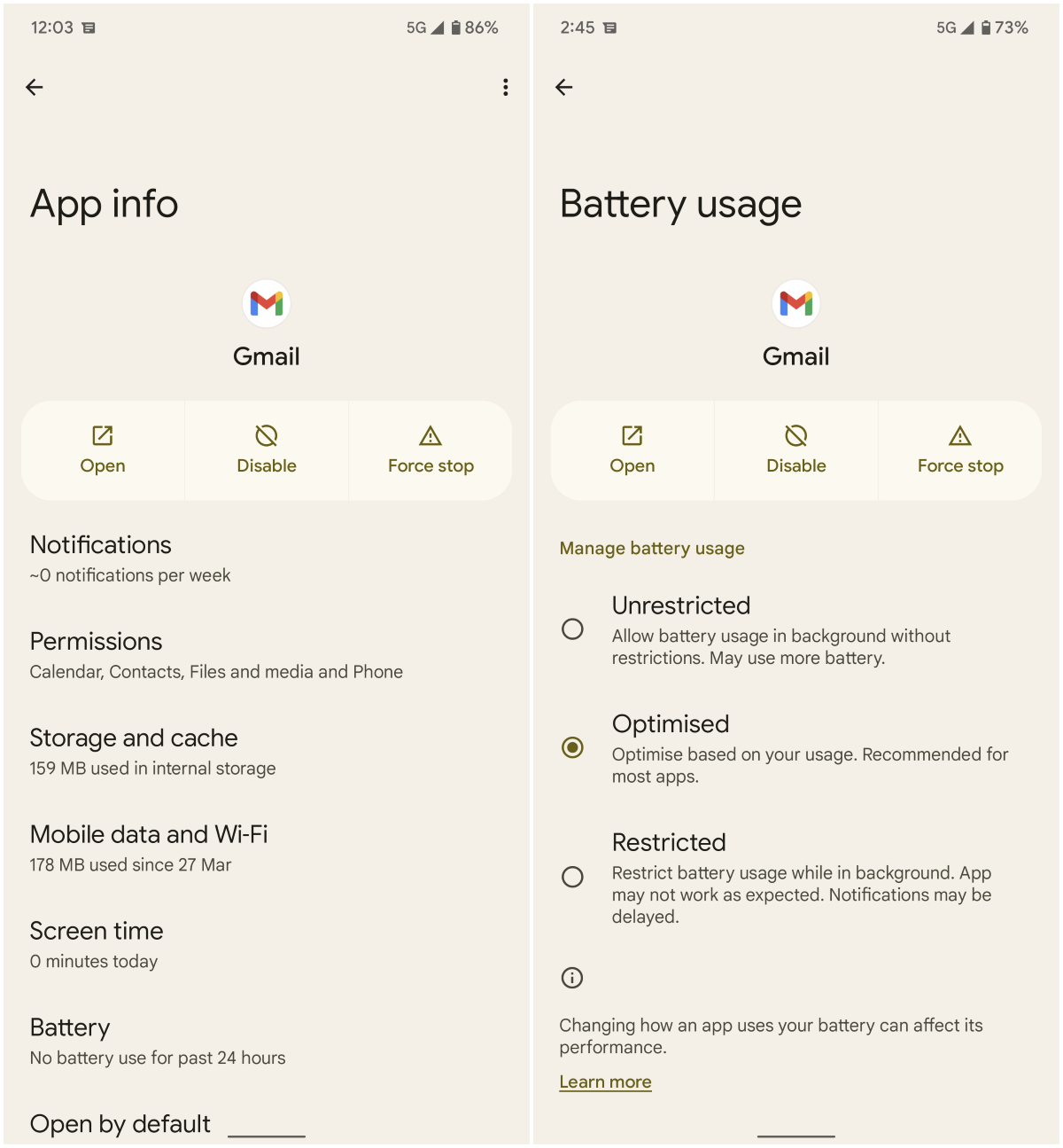 Manage app battery usage in Android