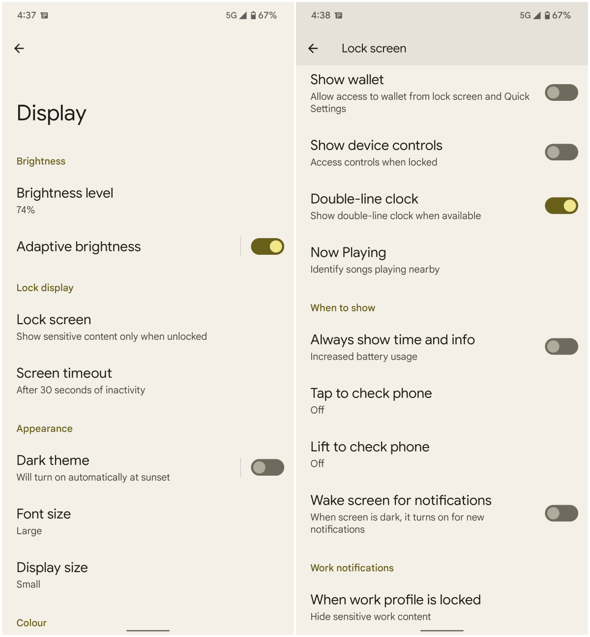 Lock screen settings in Android