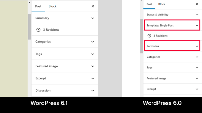 Missing panels in WordPress 6.1