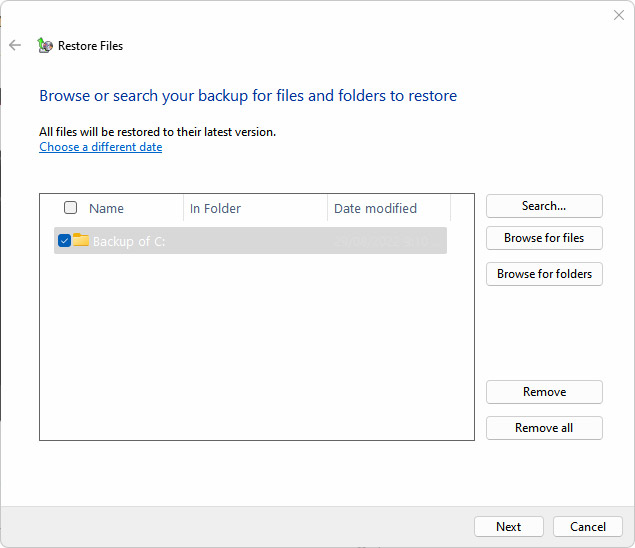 Restore files in Windows 11