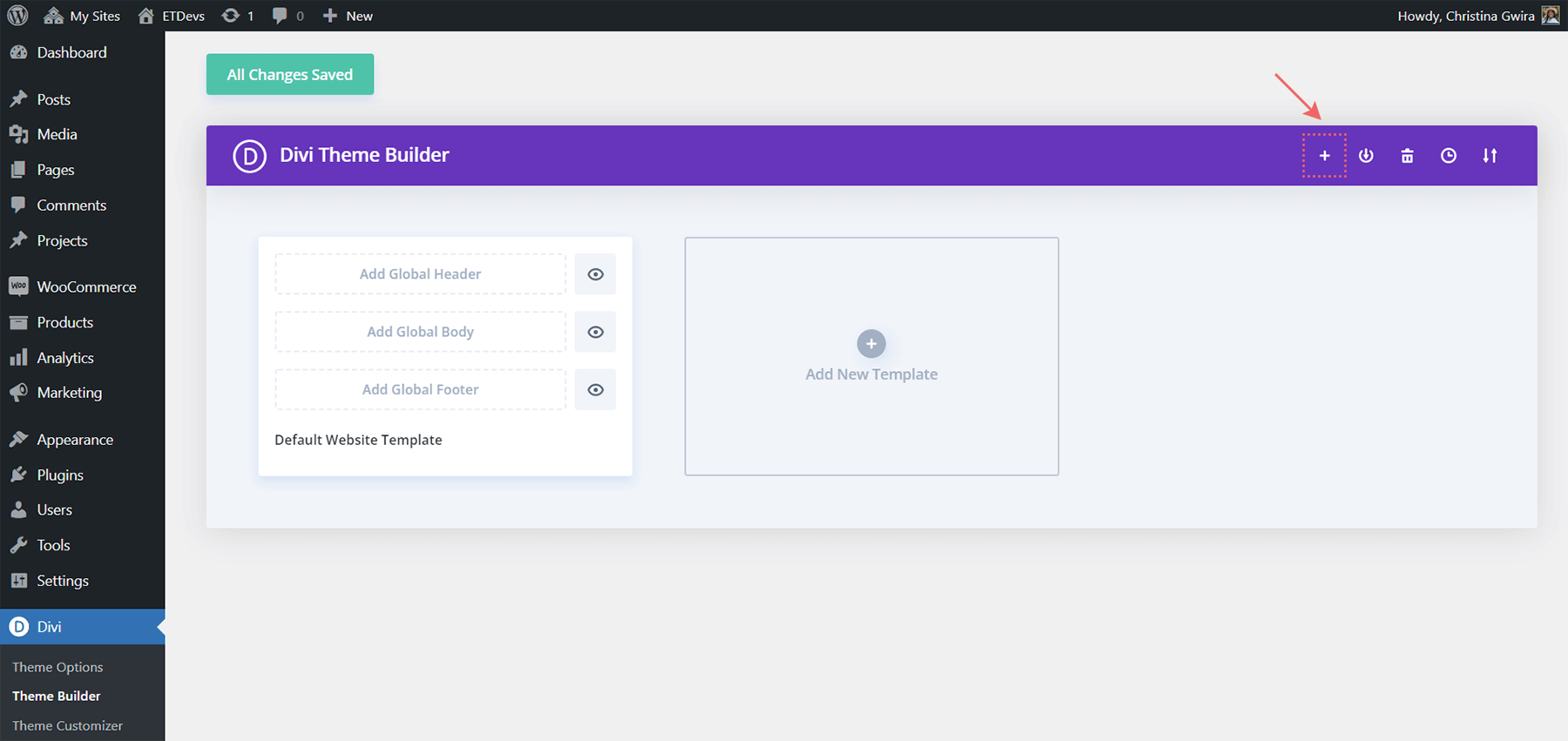 Sign into Divi Cloud via the Divi Theme Builder Library