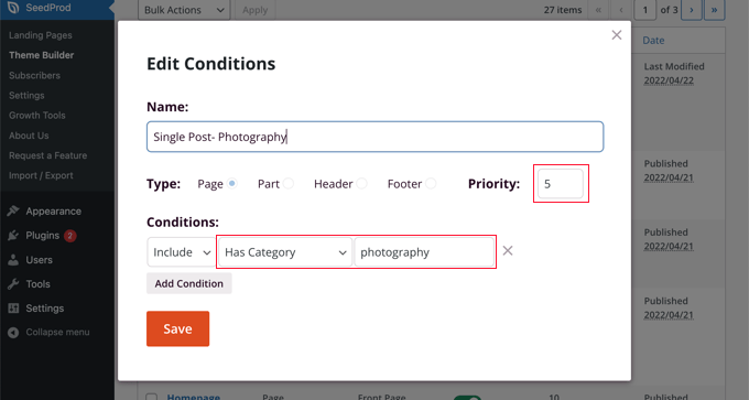 Add Conditions to Display the Template for a Certain Category