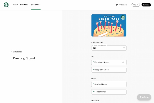 Web forms examples: Starbucks