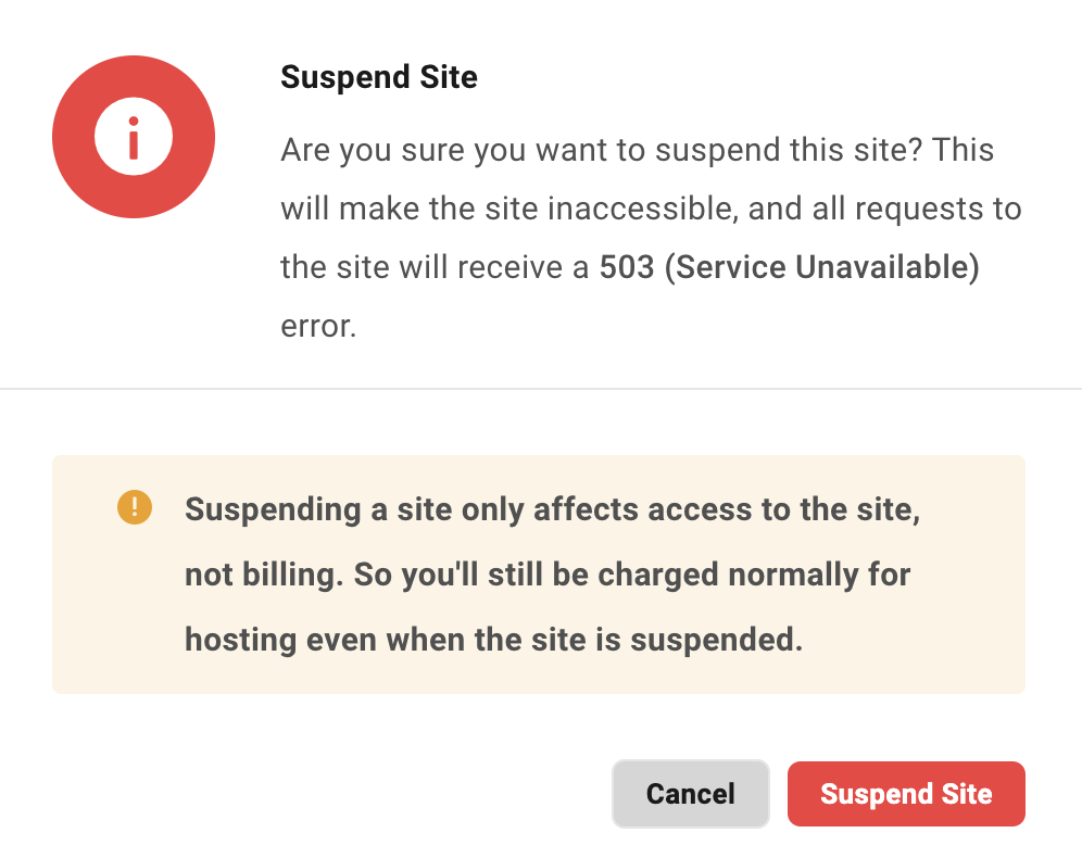 Message about suspended a site.