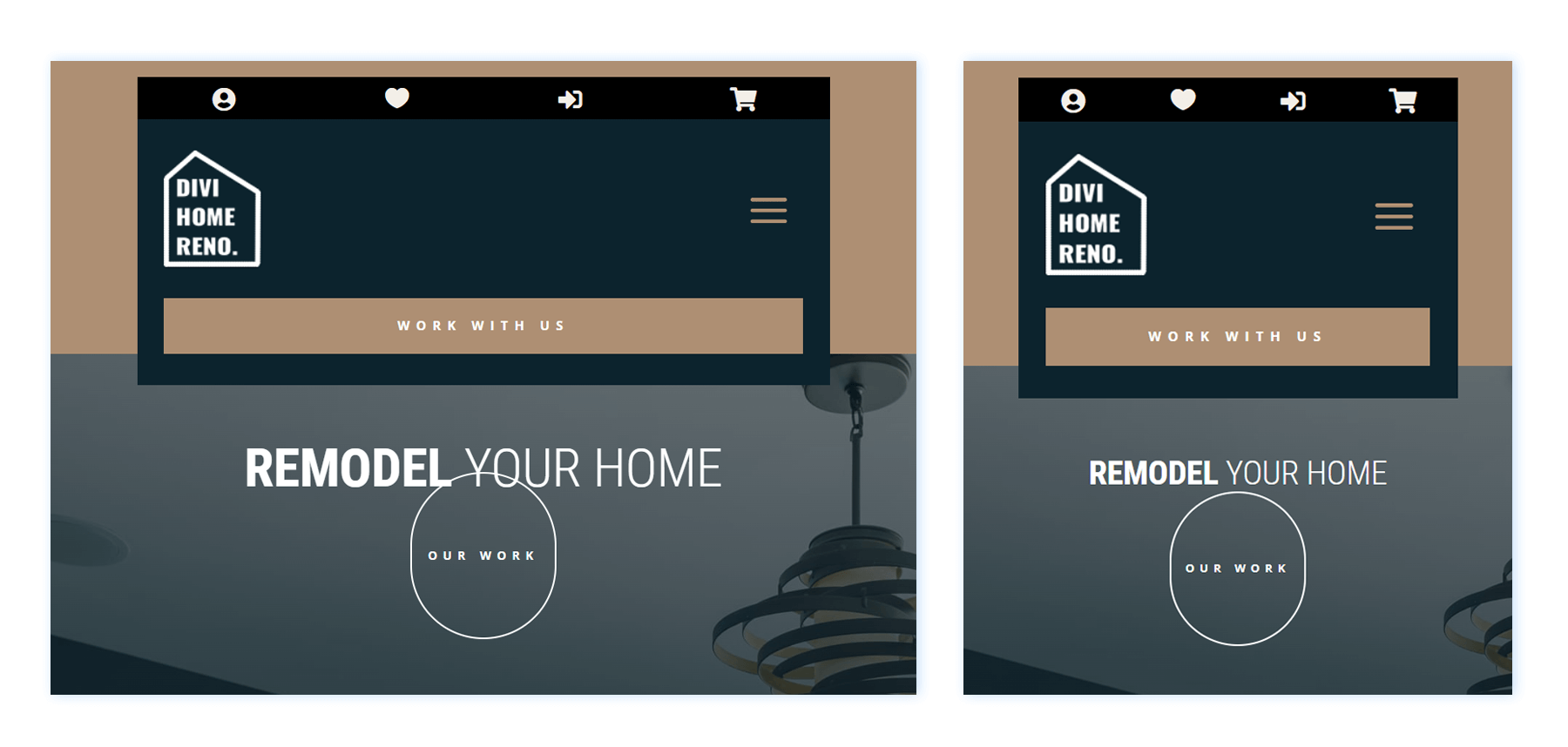 Divi Home Remodeling Header Template Tablet and Mobile View