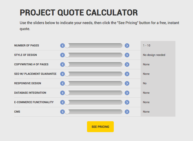 This handy calculator will help you come up with estimates for website projects, based on inputs you can adjust.