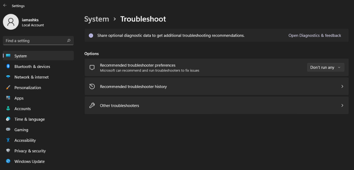 Troubleshoot in Windows 11