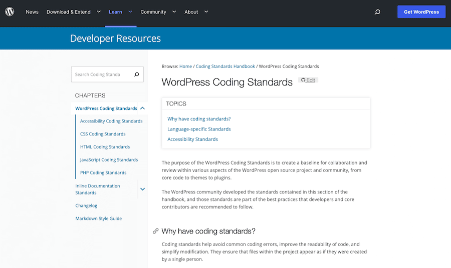 WordPress Coding Standards in the official WordPress Codex.