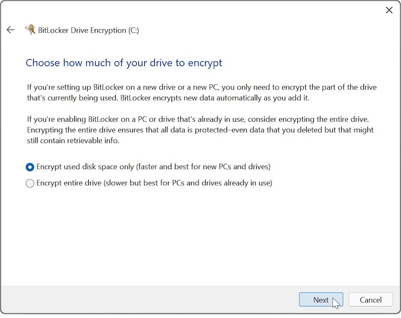 encrypt files windows bitlocker