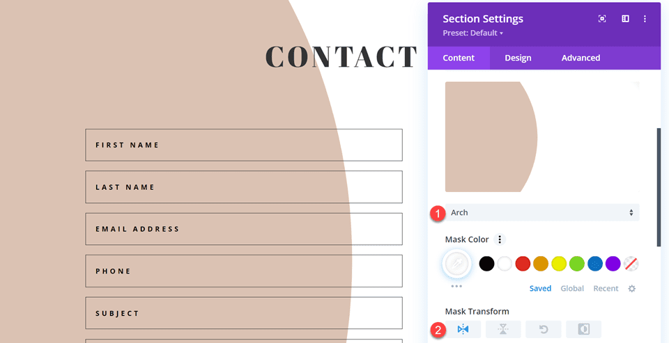Divi Contact Form Layouts With Inline and Fullwidth Fields Layout 4 Add Background Mask