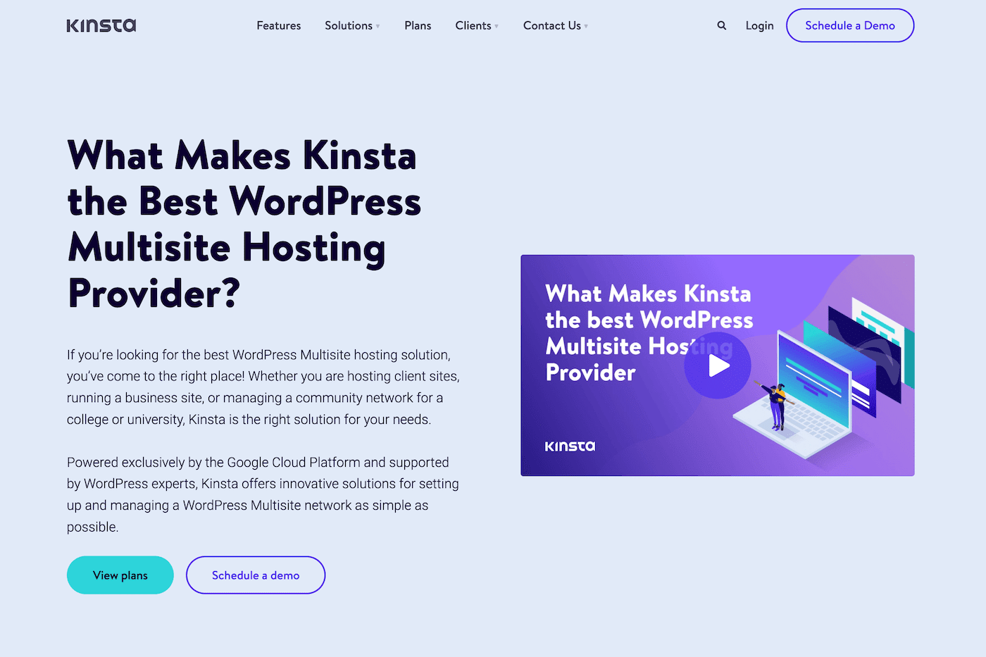 Kinsta multisite hosting landing page