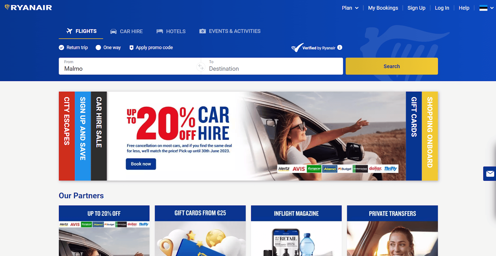 Ryanair’s adaptive website homepage
