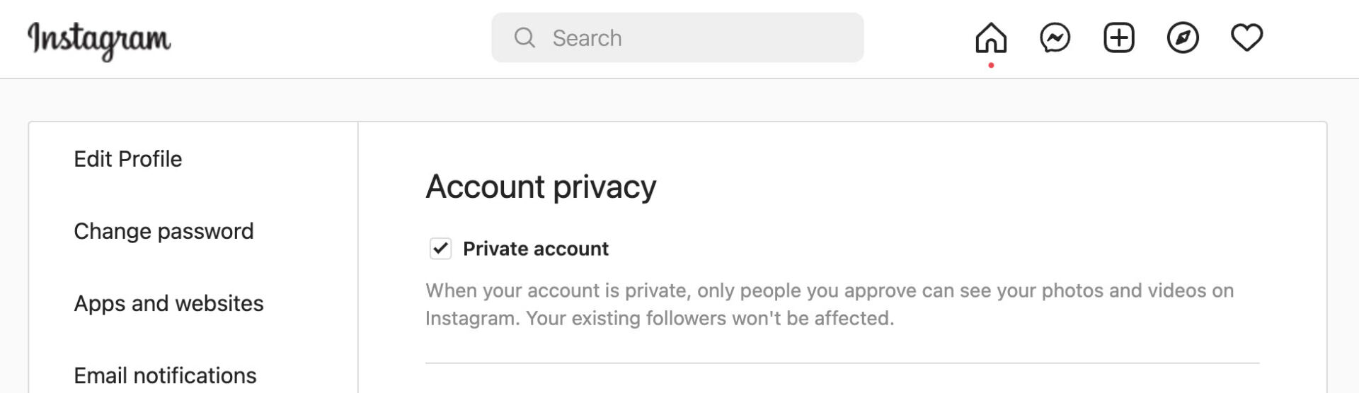 account set to private