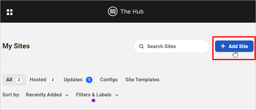 The Hub: My Sites - Create a new site.