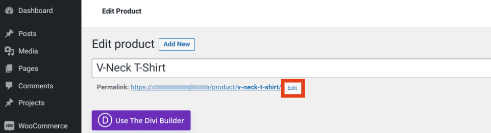 The option to edit a product slug in WooCommerce.