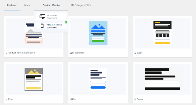 Filter mobile responsive templates