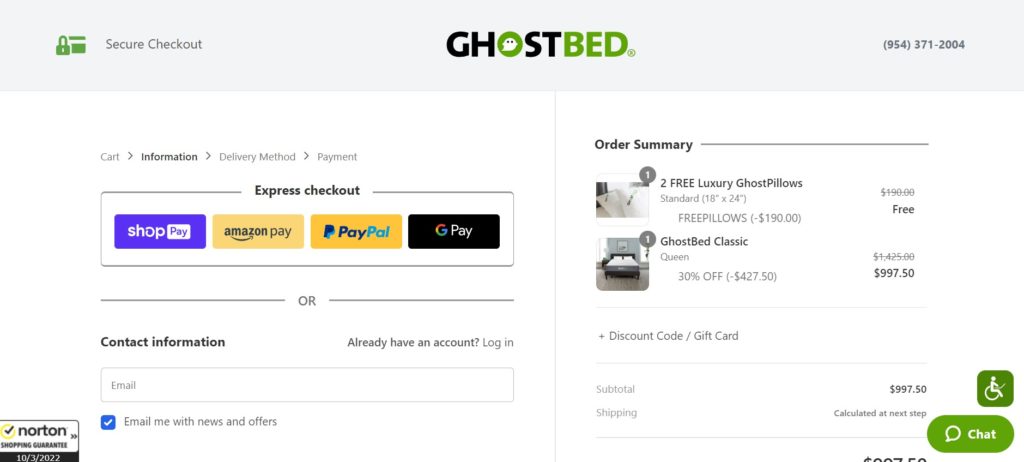 Ghostbed checkout