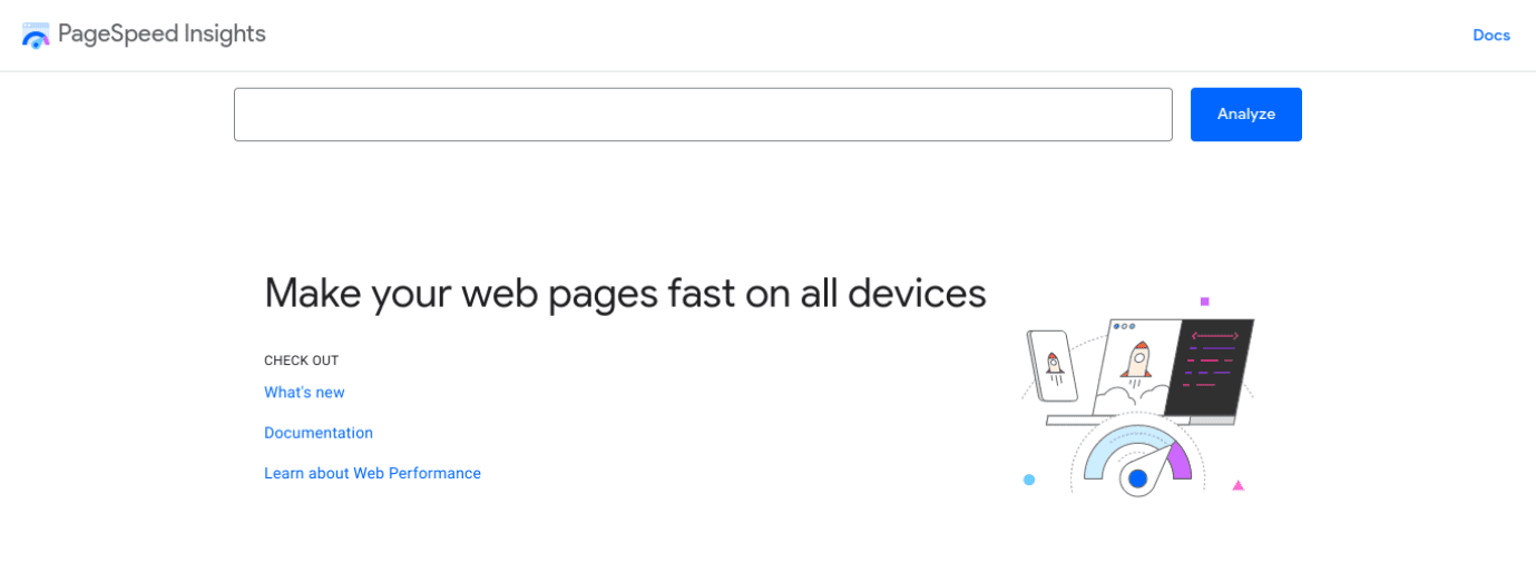 The Google PageSpeed Insights website.