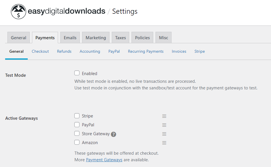 Payment settings in Easy Digital Downloads