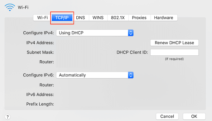 Changing the TCP/IP settings