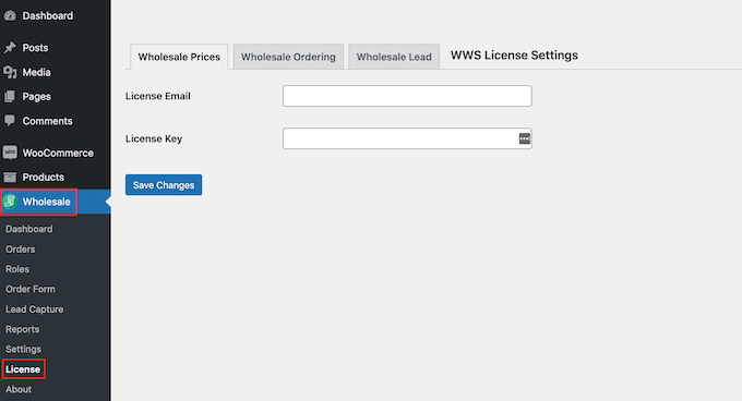 Adding a license to the Wholesale Suite plugin