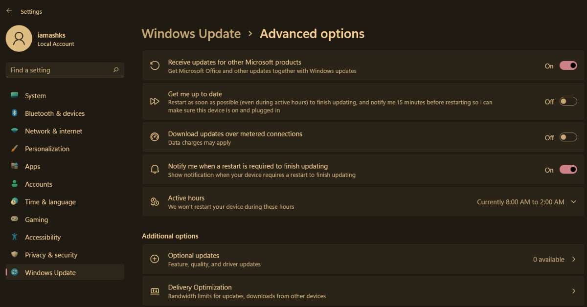 Windows 11's Optional updates