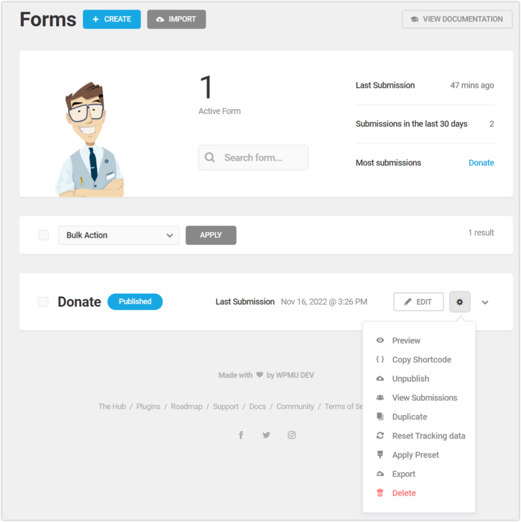 forminator forms summary section