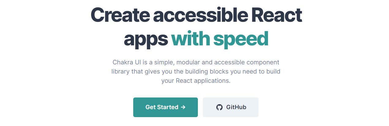 Showing a page mentioning 'create accessible React apps with speed' on the top and a short description below with two buttons