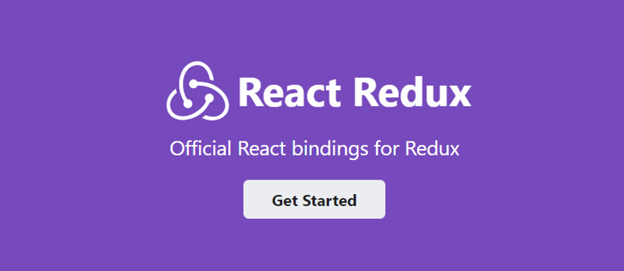 Showing a page mentioning 'React Redux' with its logo on the top and a short description below with a single button