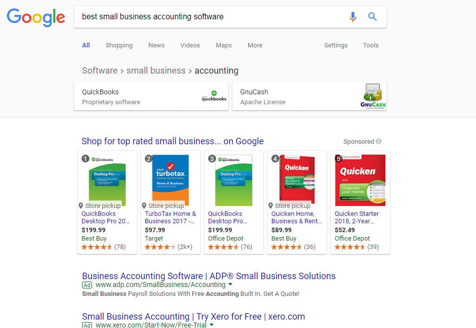 B2B lead generation best practices Google search for “best small business accounting software”