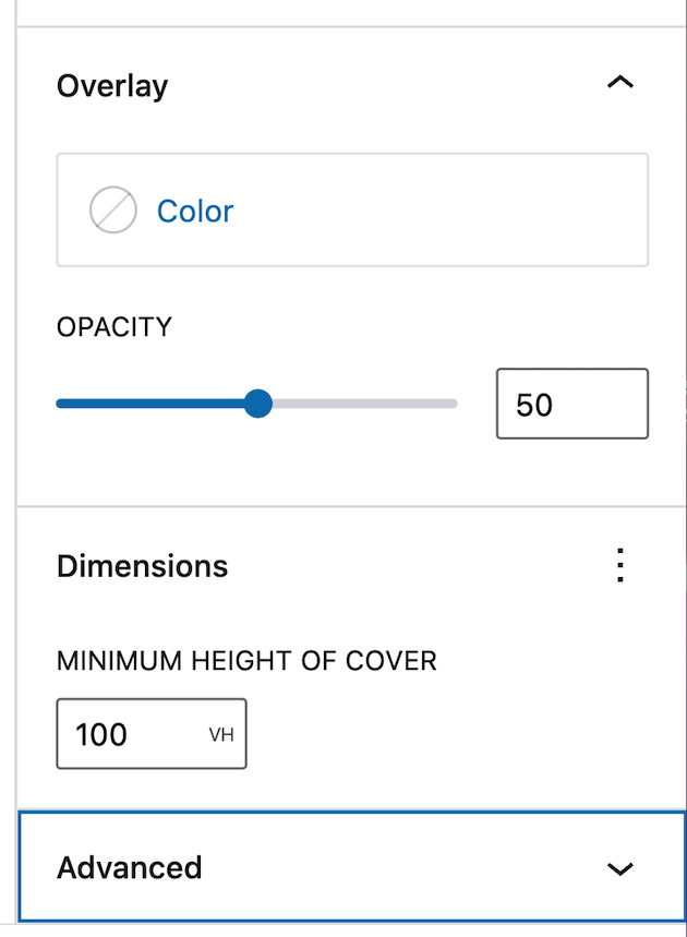 The Dimensions section in the Block tab. 