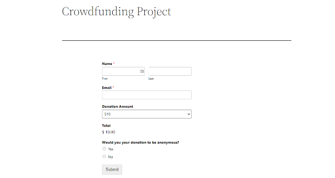 Crowdfunding form preview