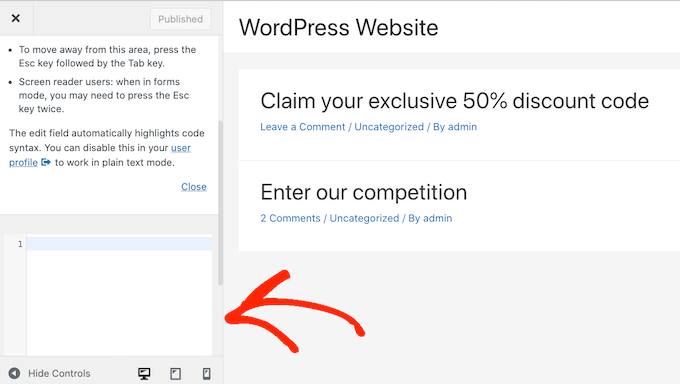 The WordPress CSS text editor