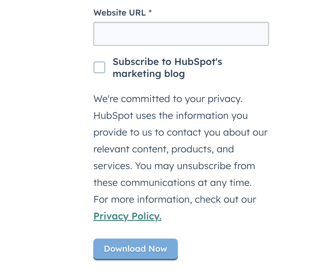 Lead-capture form with privacy policy