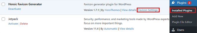 After activating the plugin, click on Favicon Settings