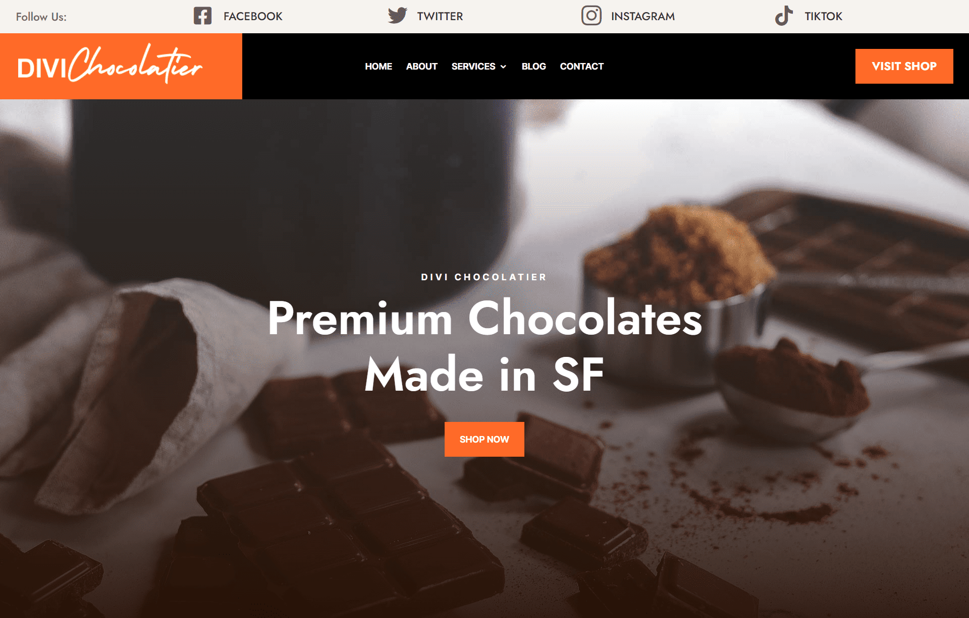 Divi Chocolatier Header Layout in desktop view