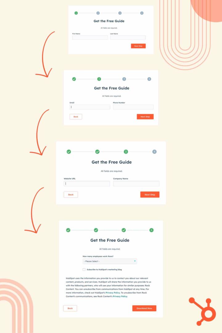 lead-capture form in steps