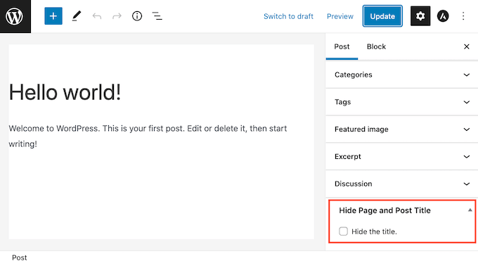 How to hide a WordPress page or post title