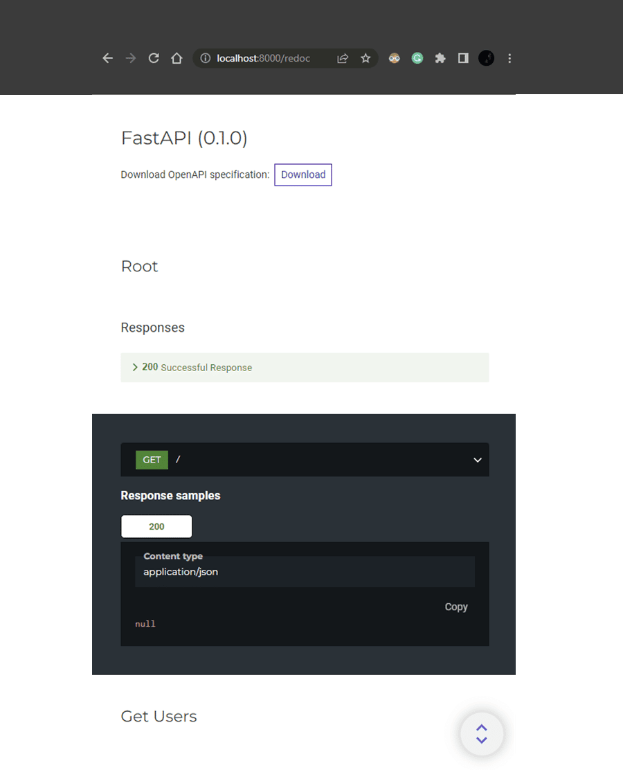 Screenshot of the Redoc interface for documentation.