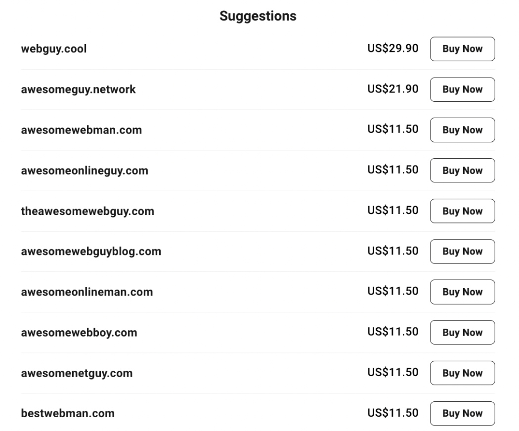 Suggested domains.