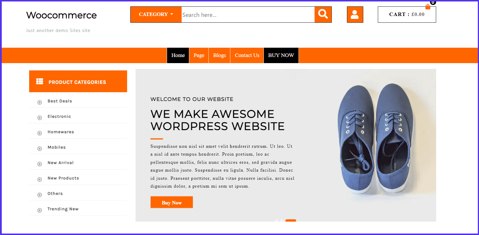Screenshot of the website for the affiliate WordPress theme Advance Ecommerce Store.