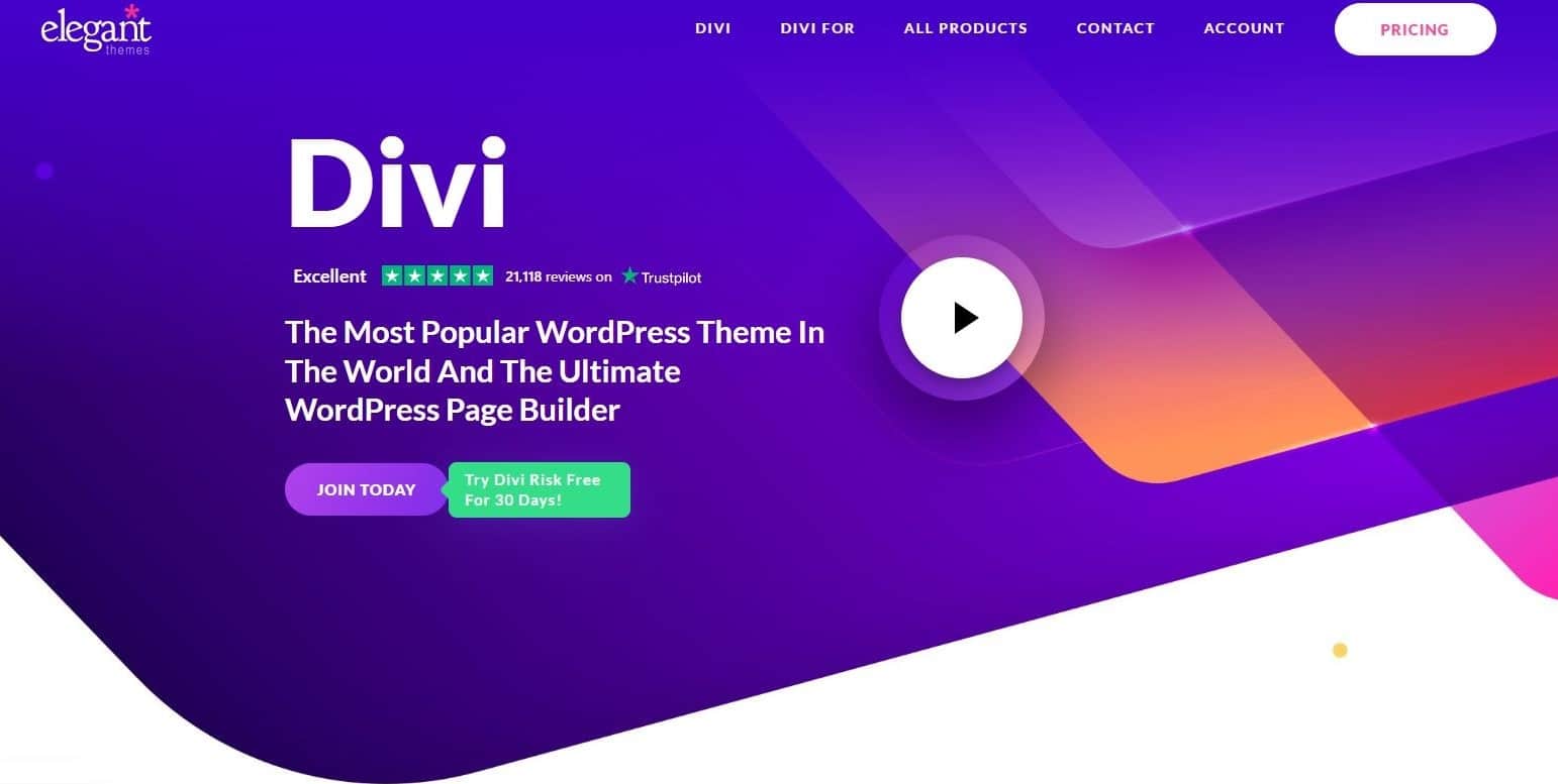 Screenshot of website for Divi, a WordPress theme useful for affiliates.
