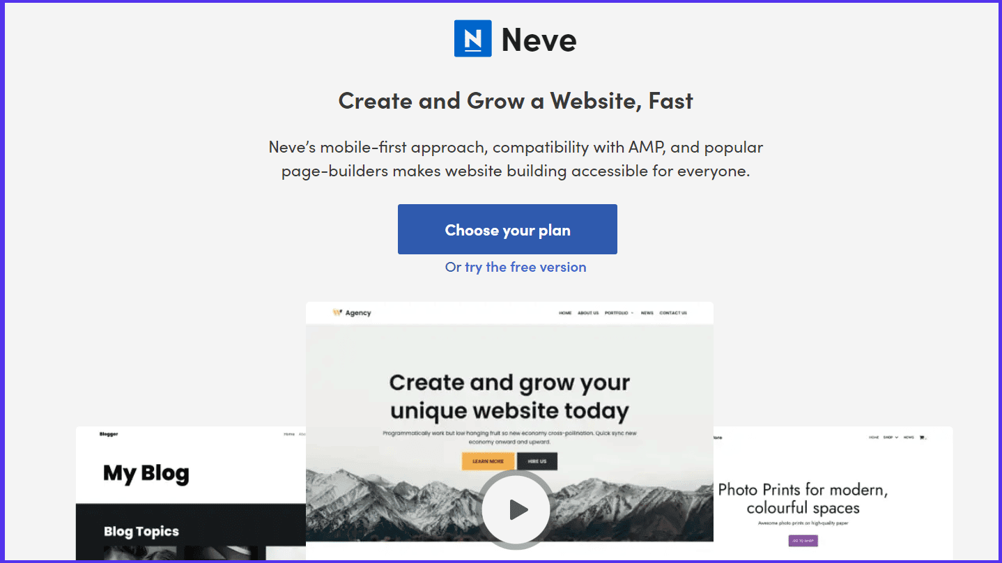 Screenshot of the website for Neve, among the best WordPress themes for affiliates.
