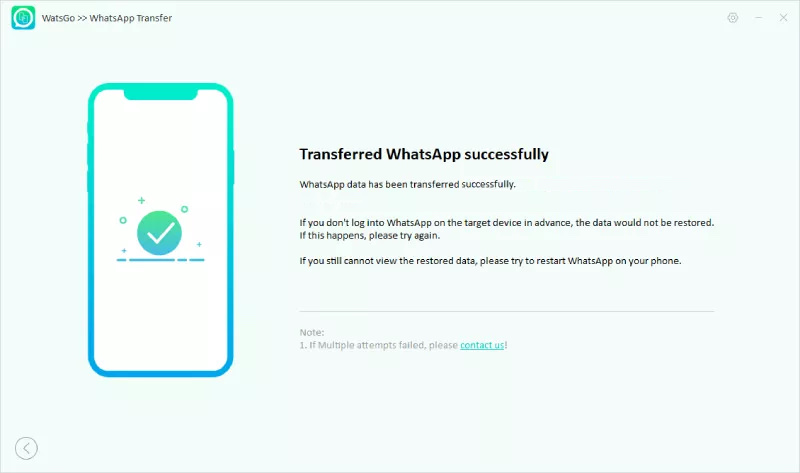 WhatsApp android iphone transfer success watsgo