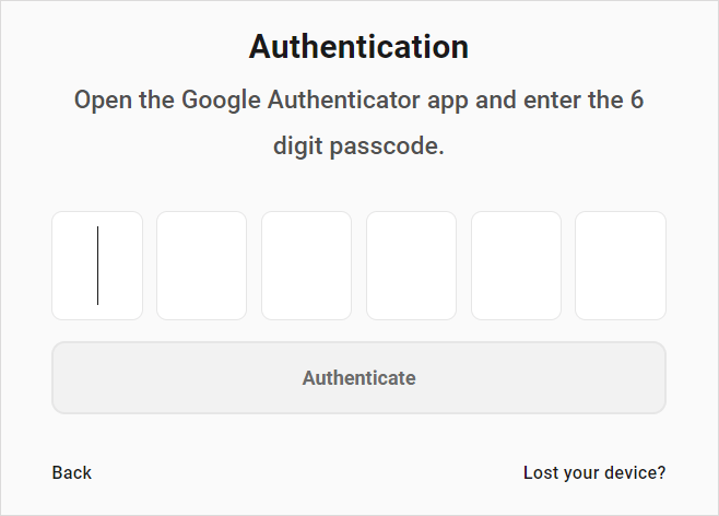2FA - Google Authentication screen.