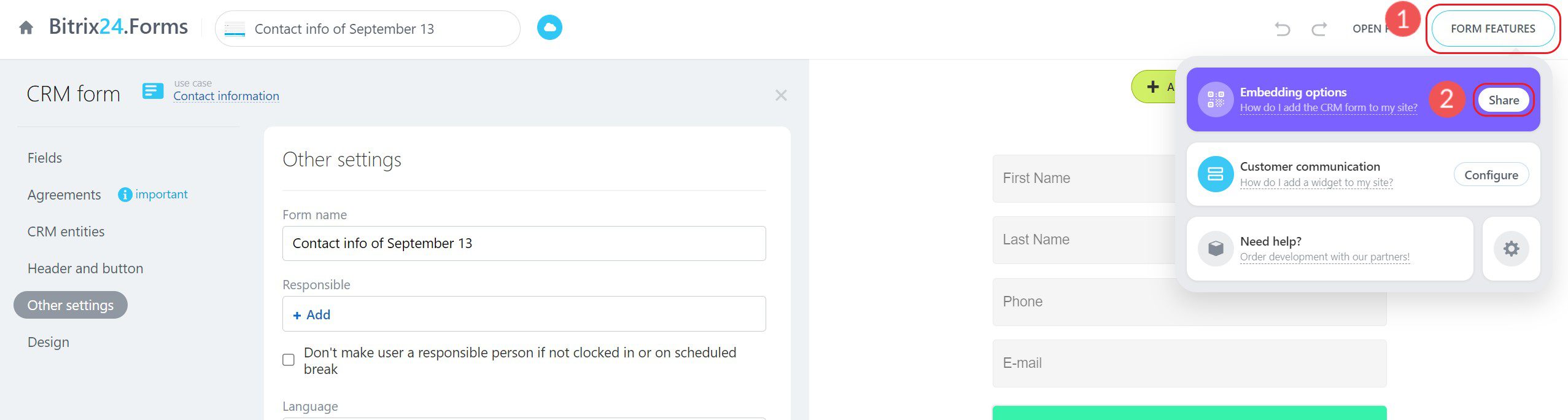 Bitrix24 Embed CRM Form - Steps 6-7