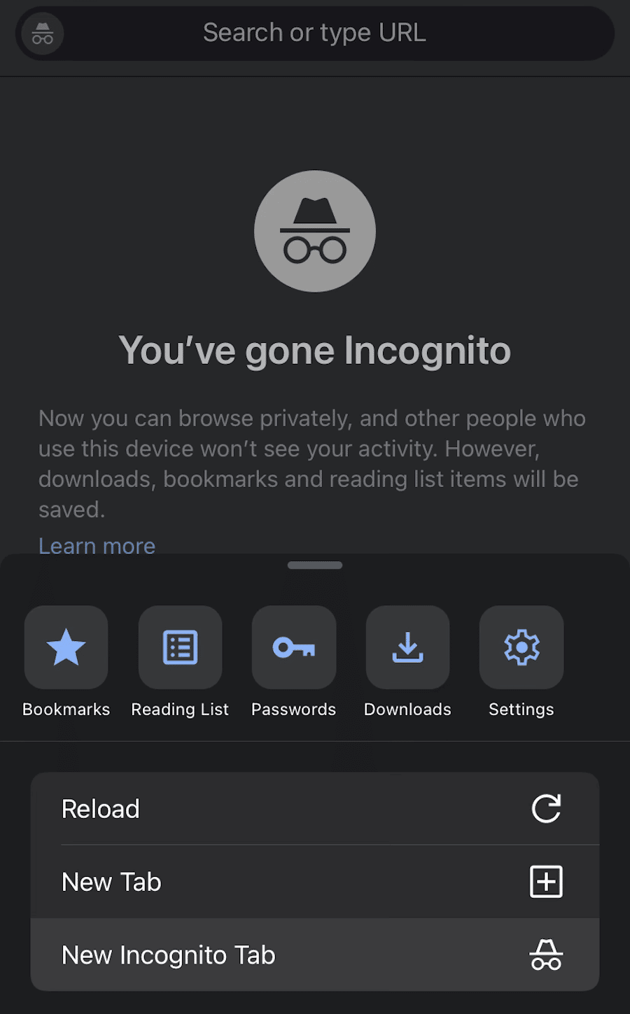 Open an incognito window in Chrome on mobile