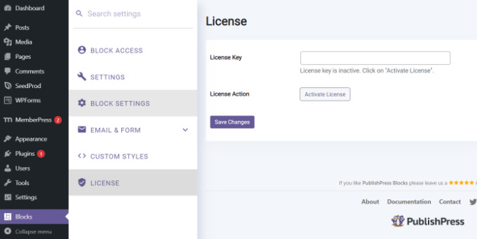 Add PublishPress blocks license key